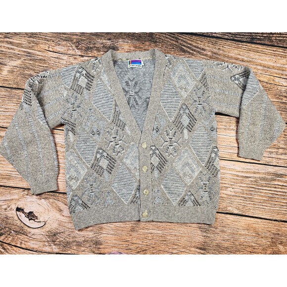 VTG 80’s Sweater Graphix Mens L USA Made Geometric Cardigan Sweater Grandpa EUC - Picture 5 of 12